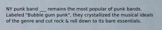 NY punk band ___ remains the most popular of punk bands. Labeled "Bubble gum punk", they crystallized the musical ideals of the genre and cut rock & roll down to its bare essentials.