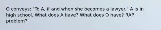 O conveys: "To A, if and when she becomes a lawyer." A is in high school. What does A have? What does O have? RAP problem?