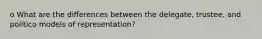 o What are the differences between the delegate, trustee, and politico models of representation?