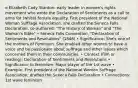 o Elizabeth Cady Stanton: early leader in women's rights movement who wrote the Declaration of Sentiments as a call to arms for (white) female equality. First president of the National Woman Suffrage Association, she drafted the Seneca Falls Declaration, co-authored: "The History of Woman" and "The Woman's Bible" • Seneca Falls Convention, "Declaration of Sentiments and Resolutions" (1848) • Significance: She's one of the mothers of Feminism. She enabled other women to have a voice and be passionate about suffrage and other issues which concerned them in their communities. • Context (film or reading): Declaration of Sentiments and Resolutions • Significance to feminism: Major player of the 1st wave • Example: First president of the National Women Suffrage Association; drafted the Seneca Falls Declaration • Connections: 1st wave feminism