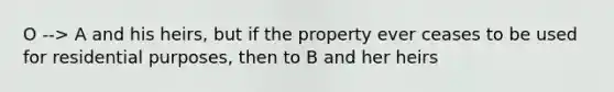 O --> A and his heirs, but if the property ever ceases to be used for residential purposes, then to B and her heirs