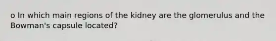 o In which main regions of the kidney are the glomerulus and the Bowman's capsule located?