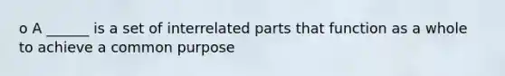 o A ______ is a set of interrelated parts that function as a whole to achieve a common purpose