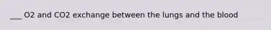 ___ O2 and CO2 exchange between the lungs and the blood