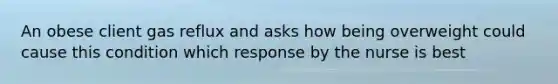 An obese client gas reflux and asks how being overweight could cause this condition which response by the nurse is best