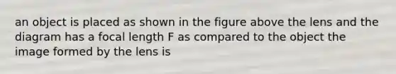 an object is placed as shown in the figure above the lens and the diagram has a focal length F as compared to the object the image formed by the lens is