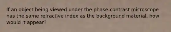 If an object being viewed under the phase-contrast microscope has the same refractive index as the background material, how would it appear?