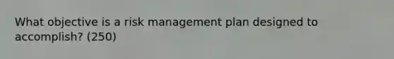 What objective is a risk management plan designed to accomplish? (250)