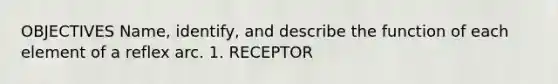 OBJECTIVES Name, identify, and describe the function of each element of a reflex arc. 1. RECEPTOR