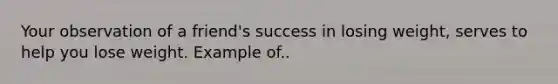 Your observation of a friend's success in losing weight, serves to help you lose weight. Example of..