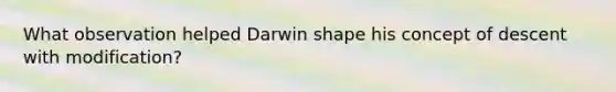 What observation helped Darwin shape his concept of descent with modification?