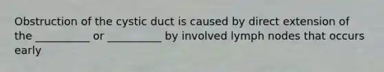 Obstruction of the cystic duct is caused by direct extension of the __________ or __________ by involved lymph nodes that occurs early