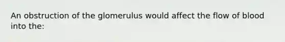 An obstruction of the glomerulus would affect the flow of blood into the: