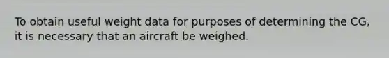 To obtain useful weight data for purposes of determining the CG, it is necessary that an aircraft be weighed.