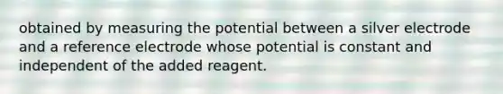 obtained by measuring the potential between a silver electrode and a reference electrode whose potential is constant and independent of the added reagent.