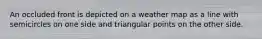 An occluded front is depicted on a weather map as a line with semicircles on one side and triangular points on the other side.