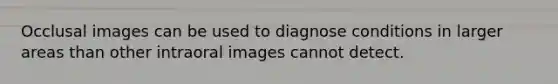 Occlusal images can be used to diagnose conditions in larger areas than other intraoral images cannot detect.