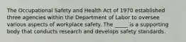 The Occupational Safety and Health Act of 1970 established three agencies within the Department of Labor to oversee various aspects of workplace safety. The _____ is a supporting body that conducts research and develops safety standards.