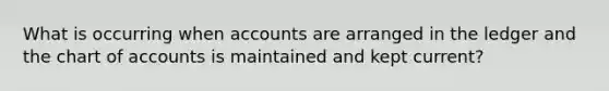 What is occurring when accounts are arranged in the ledger and the chart of accounts is maintained and kept current?