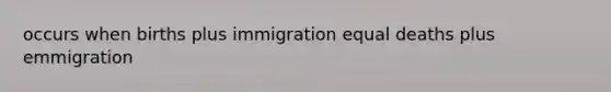 occurs when births plus immigration equal deaths plus emmigration