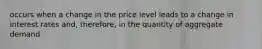 occurs when a change in the price level leads to a change in interest rates and, therefore, in the quantity of aggregate demand