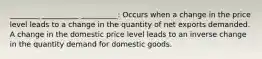 ________ __________ __________: Occurs when a change in the price level leads to a change in the quantity of net exports demanded. A change in the domestic price level leads to an inverse change in the quantity demand for domestic goods.