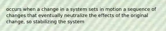 occurs when a change in a system sets in motion a sequence of changes that eventually neutralize the effects of the original change, so stabilizing the system