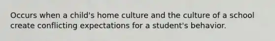 Occurs when a child's home culture and the culture of a school create conflicting expectations for a student's behavior.