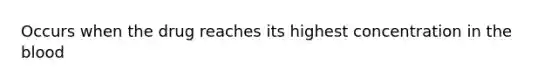 Occurs when the drug reaches its highest concentration in the blood