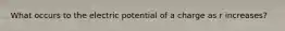 What occurs to the electric potential of a charge as r increases?