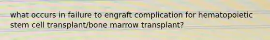 what occurs in failure to engraft complication for hematopoietic stem cell transplant/bone marrow transplant?