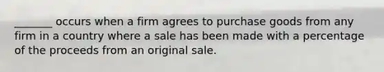 _______ occurs when a firm agrees to purchase goods from any firm in a country where a sale has been made with a percentage of the proceeds from an original sale.