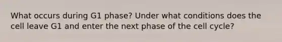 What occurs during G1 phase? Under what conditions does the cell leave G1 and enter the next phase of the cell cycle?