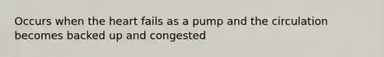 Occurs when the heart fails as a pump and the circulation becomes backed up and congested