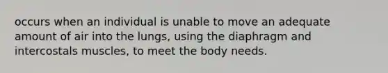 occurs when an individual is unable to move an adequate amount of air into the lungs, using the diaphragm and intercostals muscles, to meet the body needs.