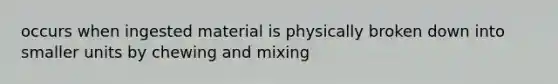 occurs when ingested material is physically broken down into smaller units by chewing and mixing