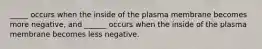 _____ occurs when the inside of the plasma membrane becomes more negative, and ______ occurs when the inside of the plasma membrane becomes less negative.