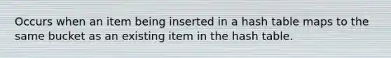 Occurs when an item being inserted in a hash table maps to the same bucket as an existing item in the hash table.