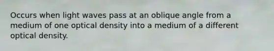 Occurs when light waves pass at an oblique angle from a medium of one optical density into a medium of a different optical density.