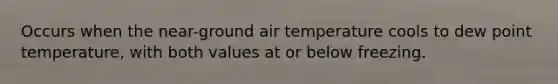 Occurs when the near-ground air temperature cools to dew point temperature, with both values at or below freezing.