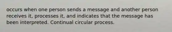 occurs when one person sends a message and another person receives it, processes it, and indicates that the message has been interpreted. Continual circular process.