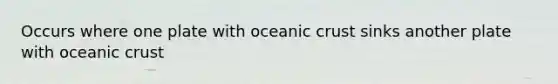 Occurs where one plate with oceanic crust sinks another plate with oceanic crust