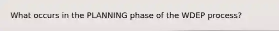 What occurs in the PLANNING phase of the WDEP process?