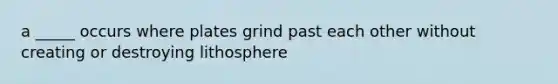 a _____ occurs where plates grind past each other without creating or destroying lithosphere