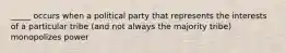 _____ occurs when a political party that represents the interests of a particular tribe (and not always the majority tribe) monopolizes power