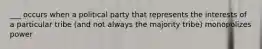 ___ occurs when a political party that represents the interests of a particular tribe (and not always the majority tribe) monopolizes power