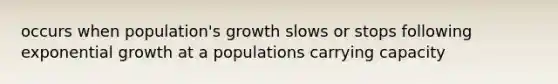 occurs when population's growth slows or stops following <a href='https://www.questionai.com/knowledge/kotMRuKib4-exponential-growth' class='anchor-knowledge'>exponential growth</a> at a populations carrying capacity