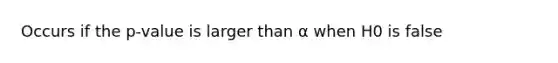 Occurs if the​ p-value is larger than α when H0 is false