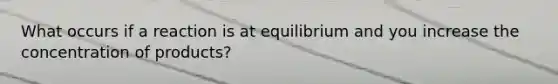 What occurs if a reaction is at equilibrium and you increase the concentration of products?