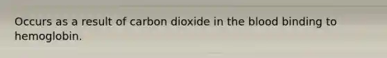 Occurs as a result of carbon dioxide in the blood binding to hemoglobin.